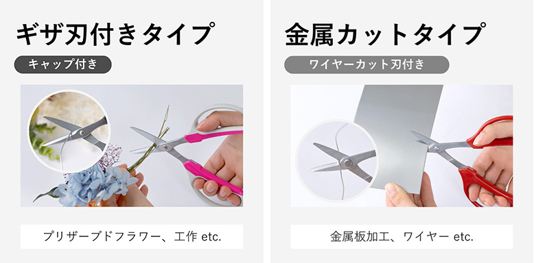 ギザ刃付きタイプ、金属カットタイプ