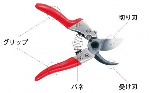 剪定バサミ各部の名称