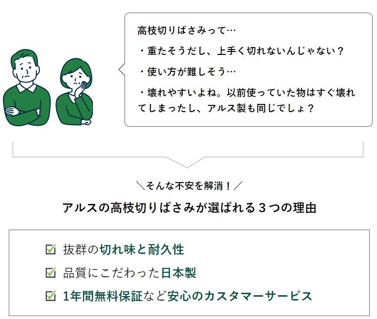 アルス高枝切りばさみが選ばれる3つの理由